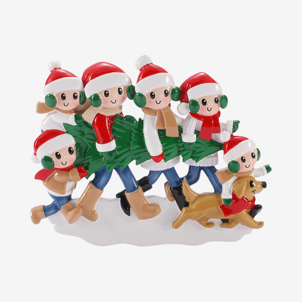 Family with Christmas Tree and Dog Ornament: Family of Six