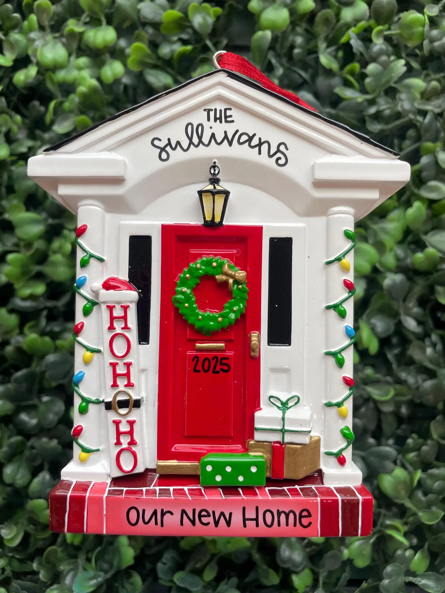Red Door with Ho Ho Ho Decoration Personalized Ornament