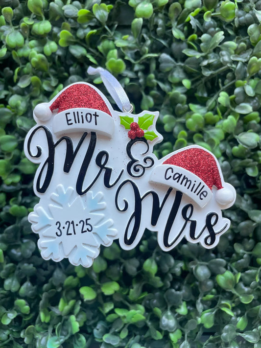 Mr. & Mrs. Santa Hats Personalized Ornament
