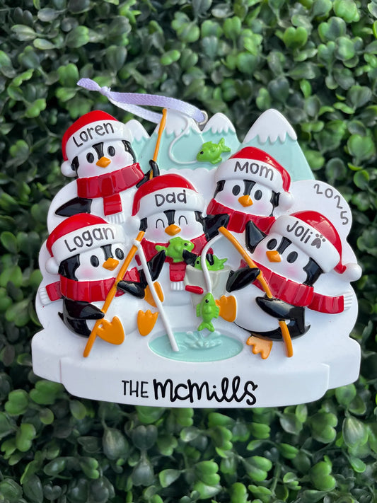 Penguin Ice Fishers: Family of Five