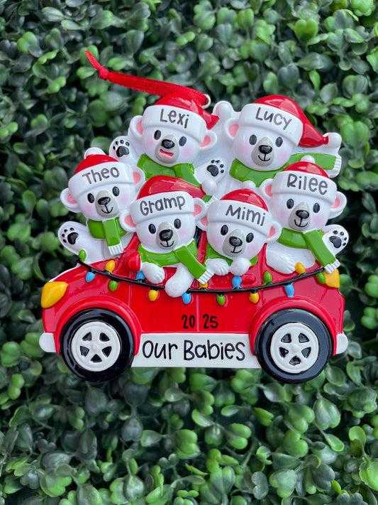 Polar Bears in Car: Family of Six