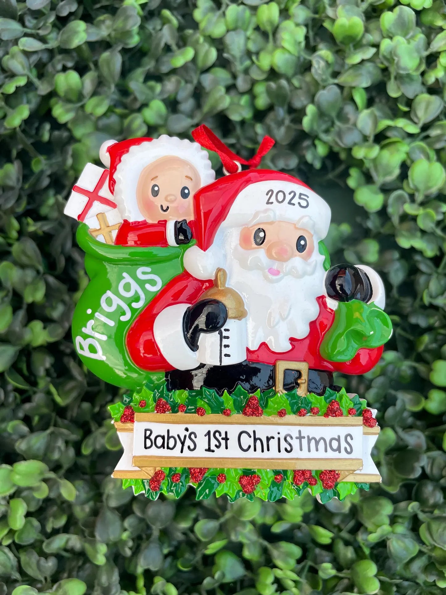 Santa with Baby in Bag Personalized Ornament