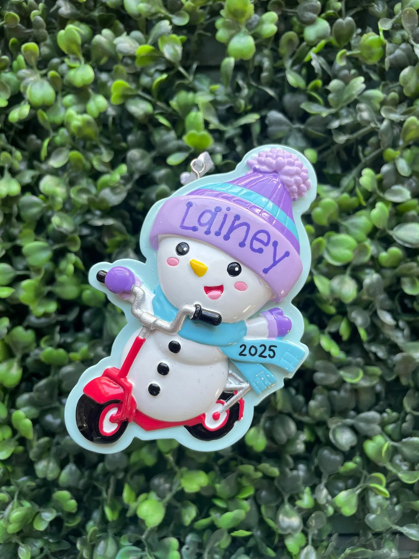 Baby Snowman on Scooter Personalized Ornament