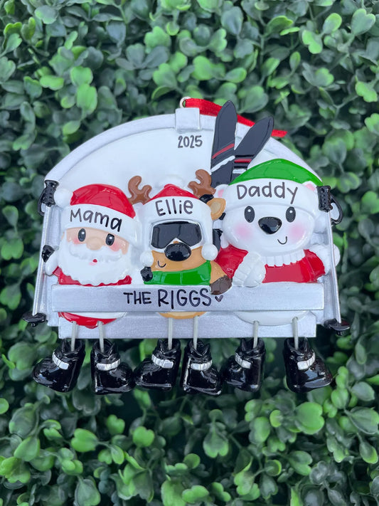 Ski Lift Ornament - Family of Three