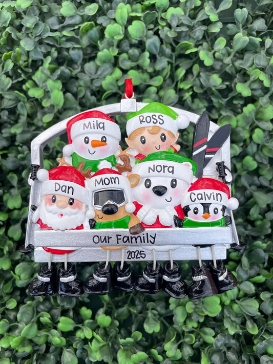 Ski Lift Ornament - Family of Six
