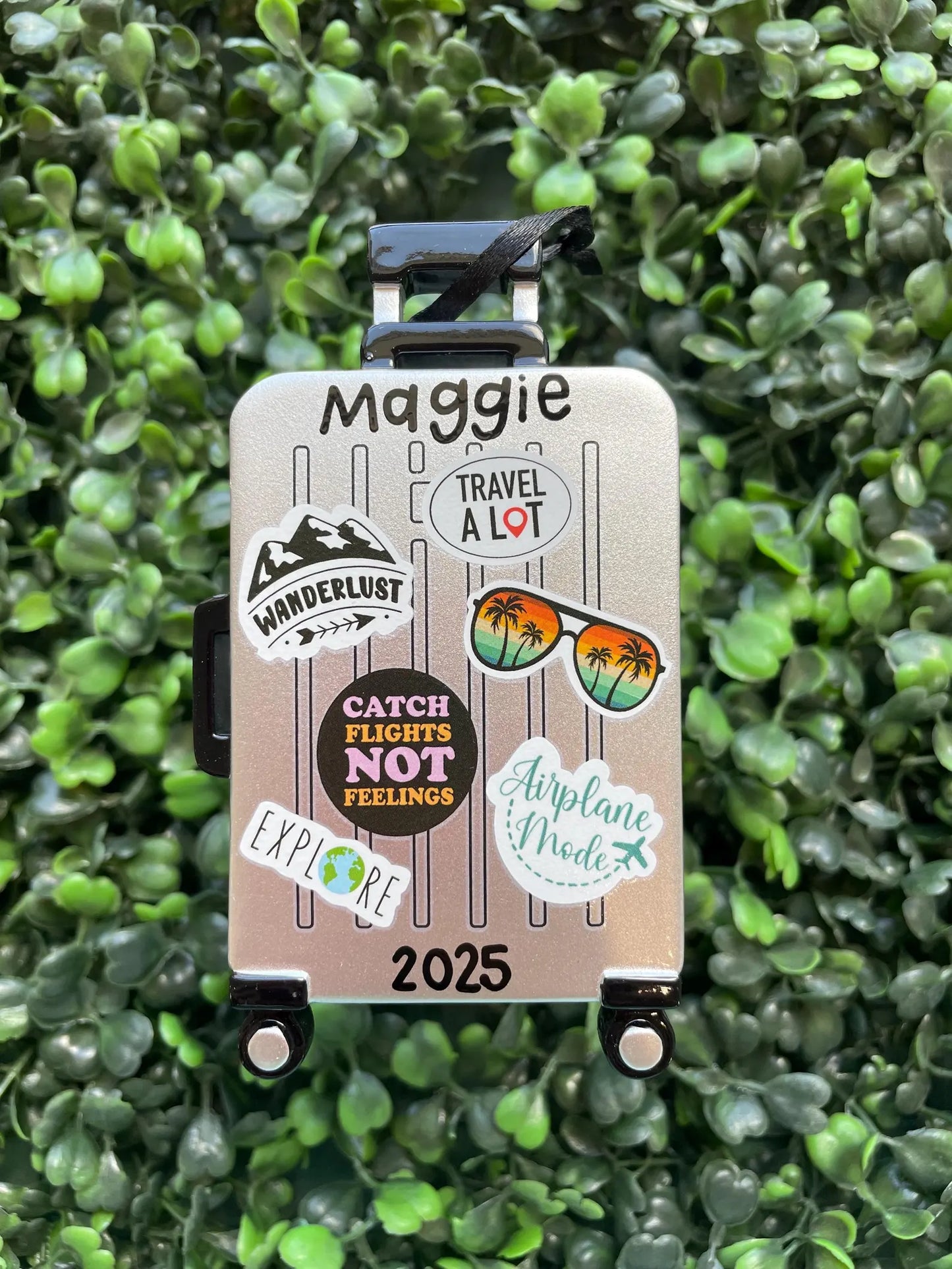 Silver Rollaway Suitcase Personalized Ornament